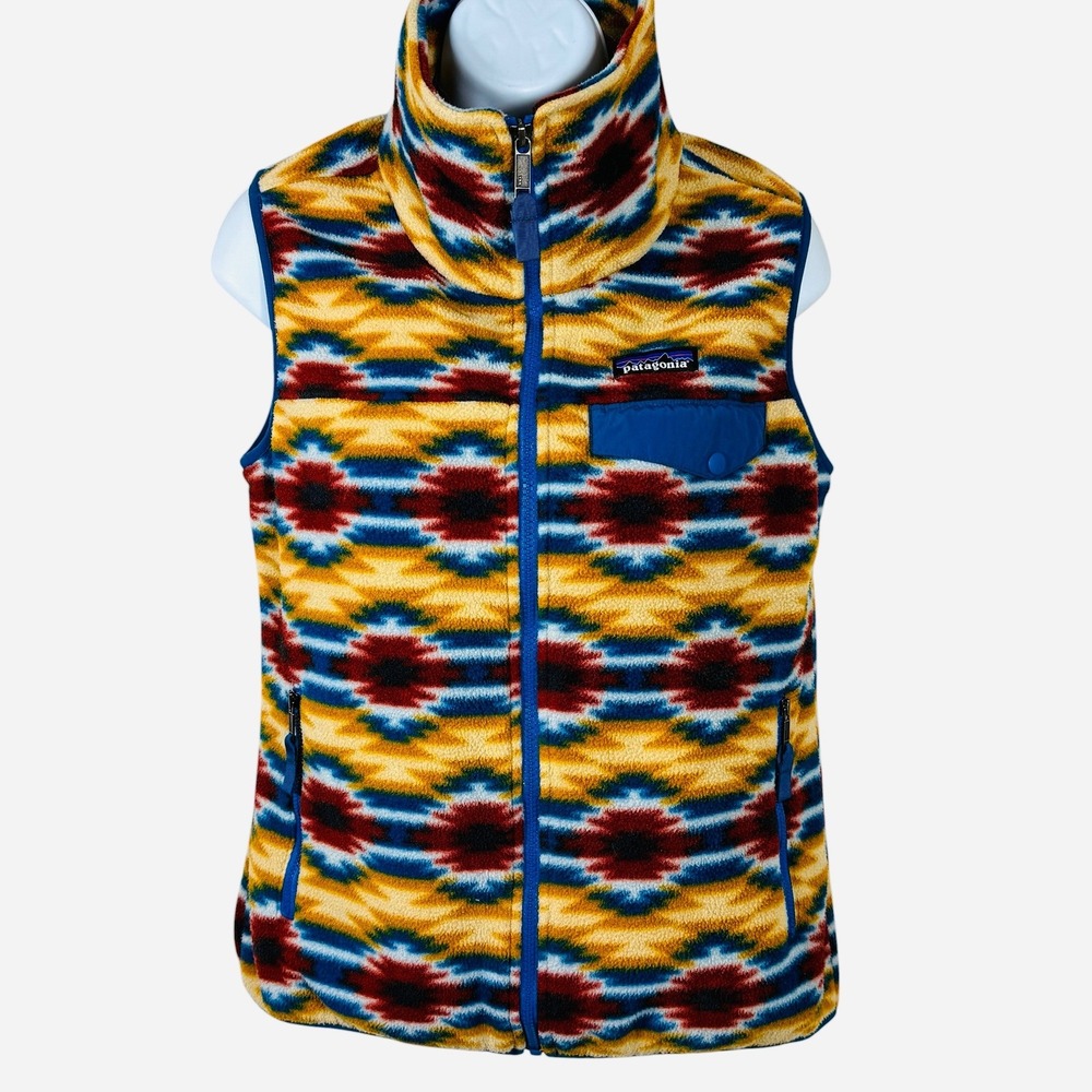 Patagonia Womens Small Synchilla Snap-T Vest Tribal Geometric Full Zip 25495